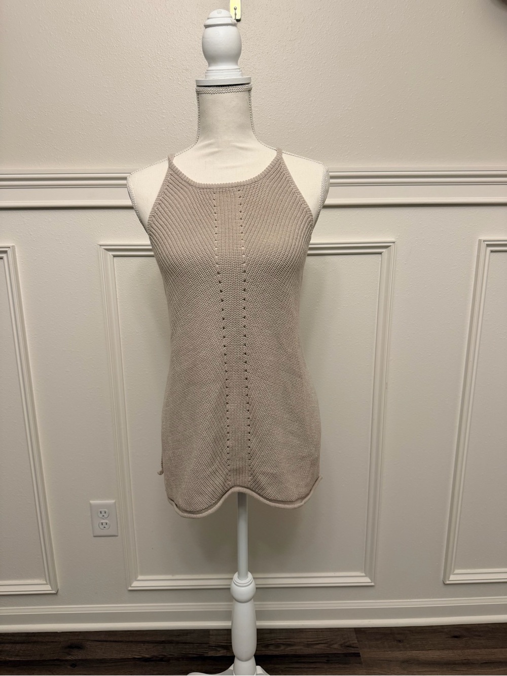 Women's Ribbed Halter Tank Top in Light Taupe